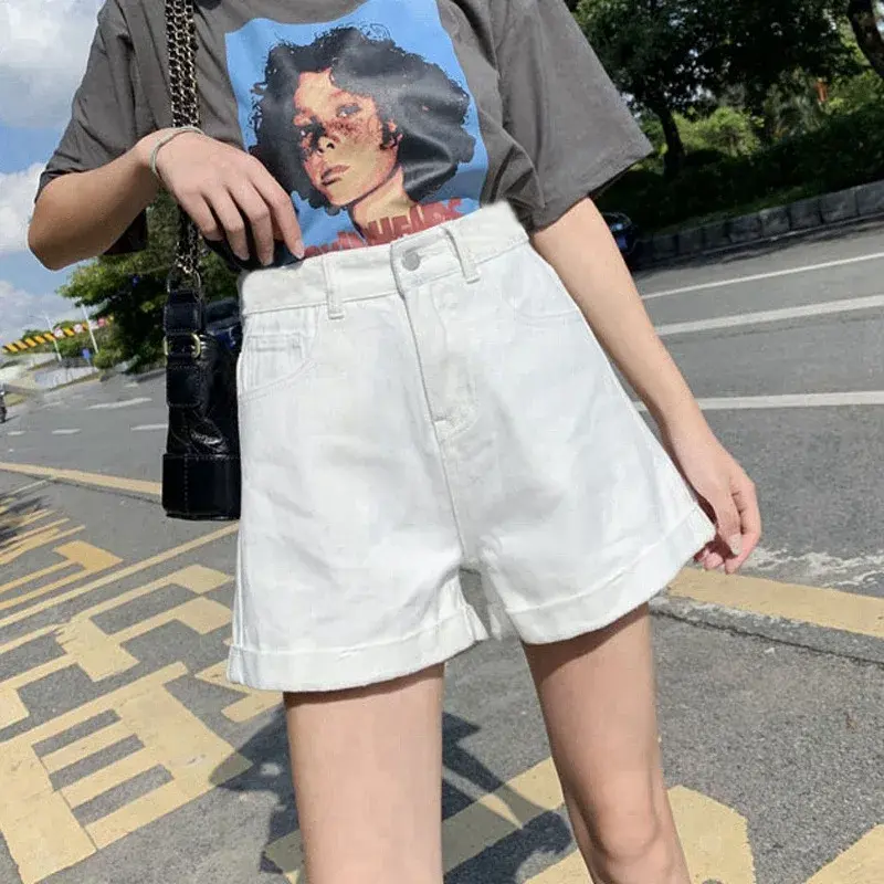 2022 New Style Women's Denim Shorts High-Waisted Slimming Thin A- Line Fashionable Versatile Chic Summer Heat Pants