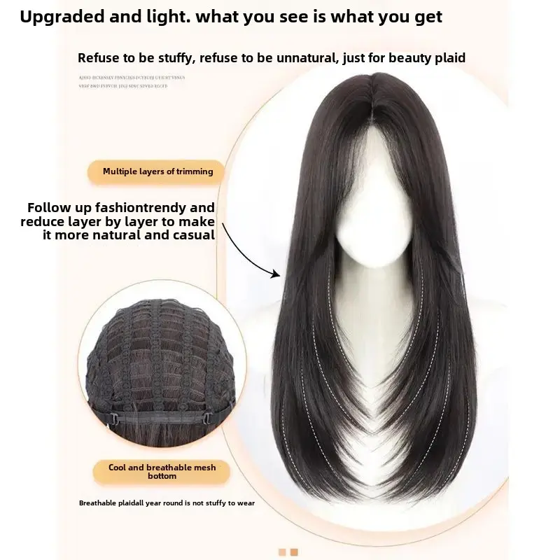Xuchang Women's High-End Straight Hair Full-Head Cover Natural Breathable Simulation Hair Full-Head Set Lace Frontal Wig