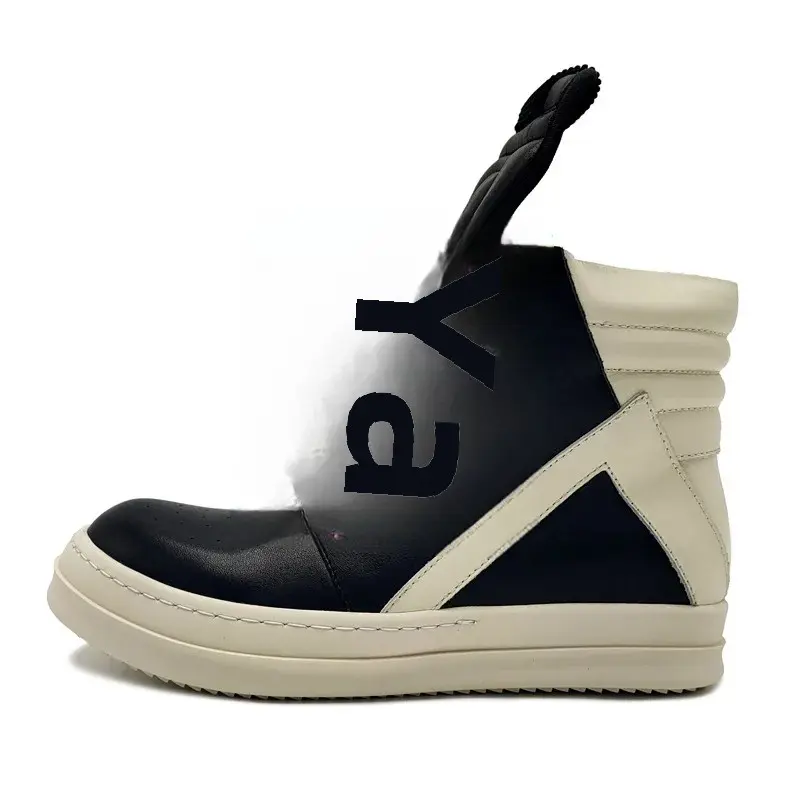 Brand Men Shoe Casual High Top Quality Women Sneaker Black Ankle Boot Geobasket Leather Owen Fashion Thick-sole Flat Zip Shoe