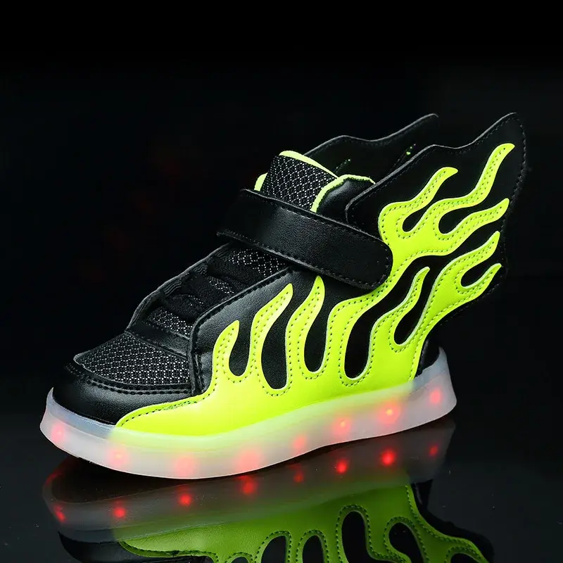 Children's Double-winged Flame-retardant High-top Glowing Shoes Autumn/winter Led Light-up Sports Shoes Rubber Outsole