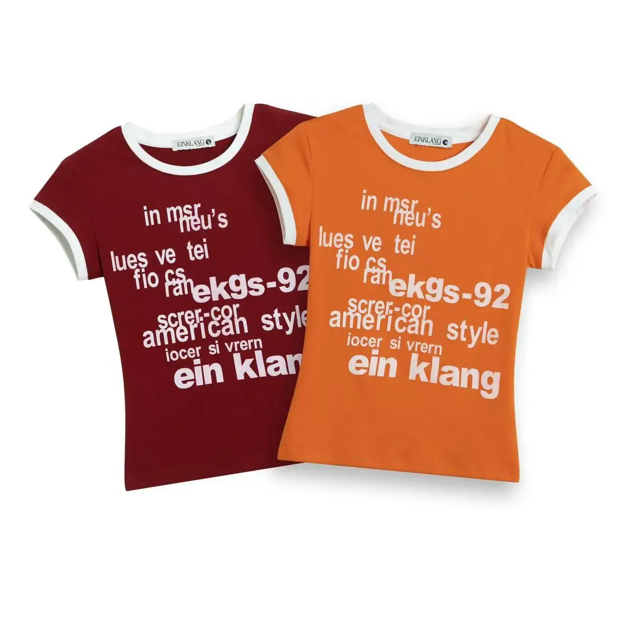 Retro American Letter Print Short Sleeve T-Shirt Women's Fashion Shoulder Streetwear Summer Slim Fit Hot Girl Body Decoration