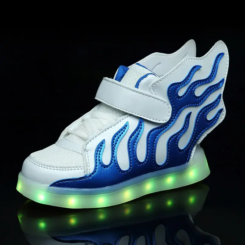 Children's Double-winged Flame-retardant High-top Glowing Shoes Autumn/winter Led Light-up Sports Shoes Rubber Outsole