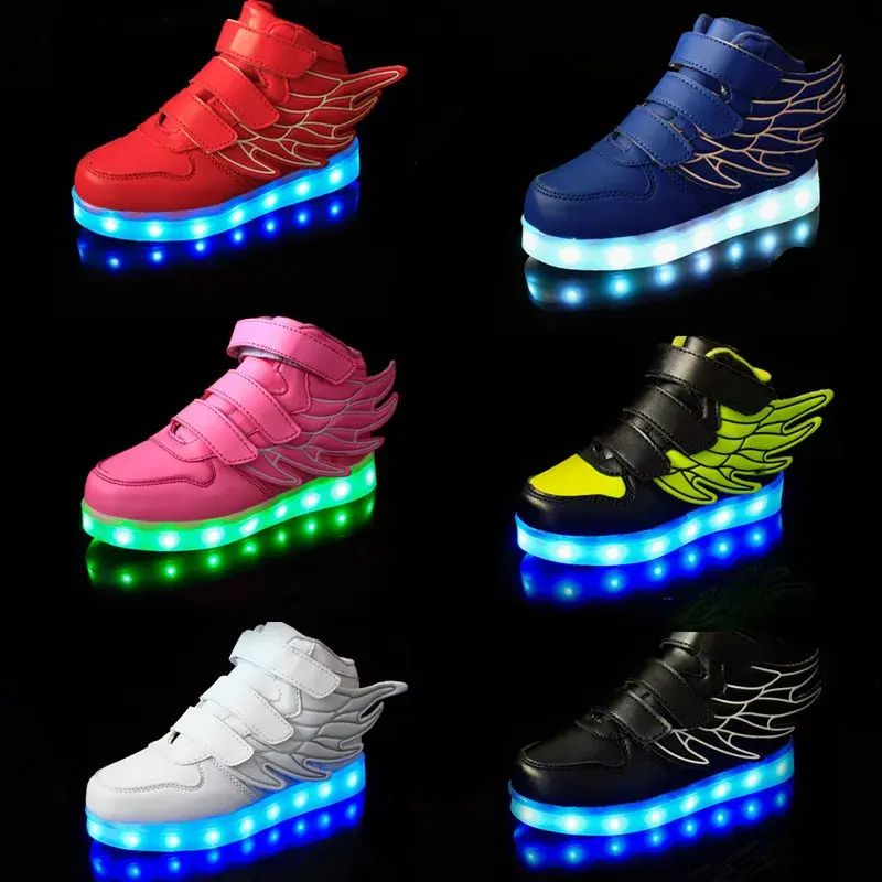 Children's Double-winged Flame-retardant High-top Glowing Shoes Autumn/winter Led Light-up Sports Shoes Rubber Outsole