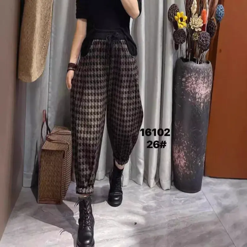 Slimming Harlan Pants Pure Cotton Printed Elastic Waist Autumn Hot Sale Of The Season Women's Vintage Style Long Trousers Fashio