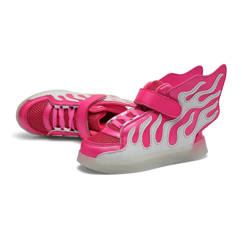 Children's Double-winged Flame-retardant High-top Glowing Shoes Autumn/winter Led Light-up Sports Shoes Rubber Outsole