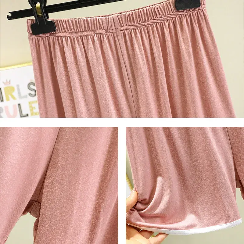 Plus Size Modal High Waist Shorts Women Summer Thin Casual Wide Leg Skirt Pants Loose Home White Edge Sleepwear