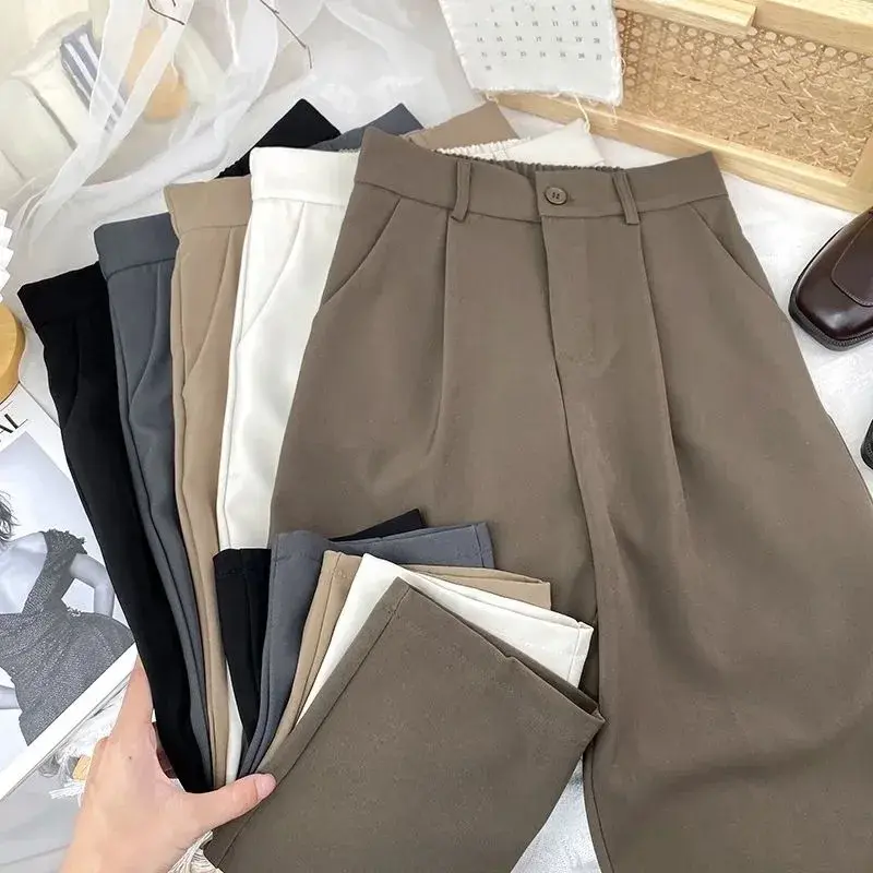 High Waist Drapey Wide Leg Suit Pants Women Spring Summer Loose Slimming Floor Length Straight Casual Long Trousers