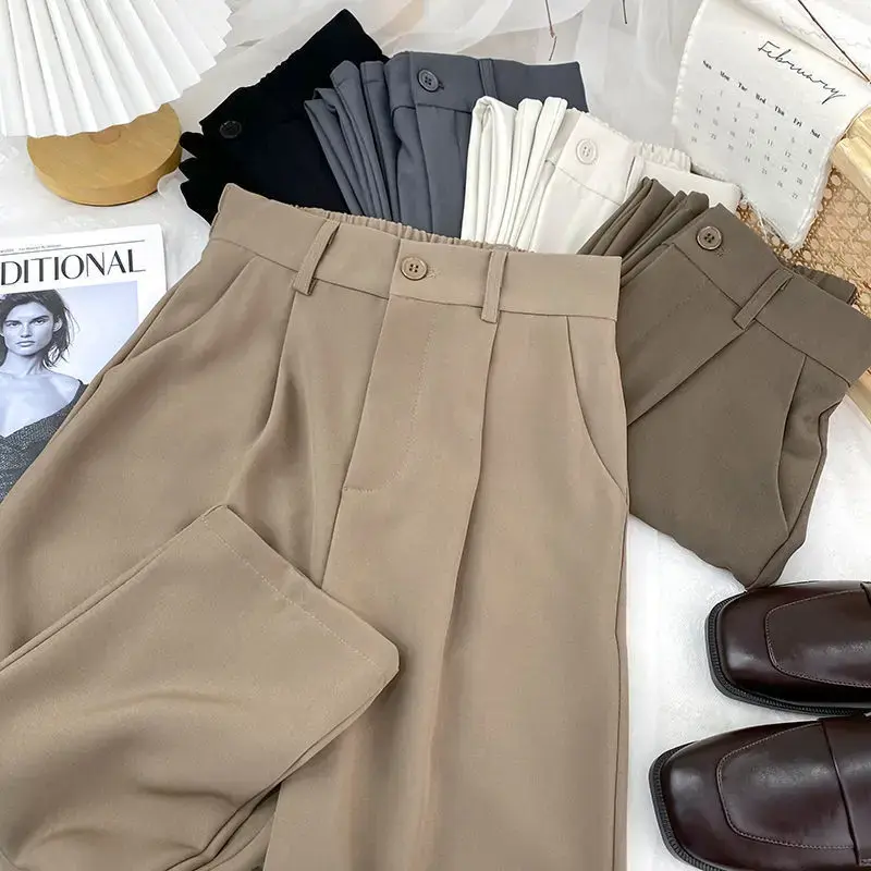 High Waist Drapey Wide Leg Suit Pants Women Spring Summer Loose Slimming Floor Length Straight Casual Long Trousers