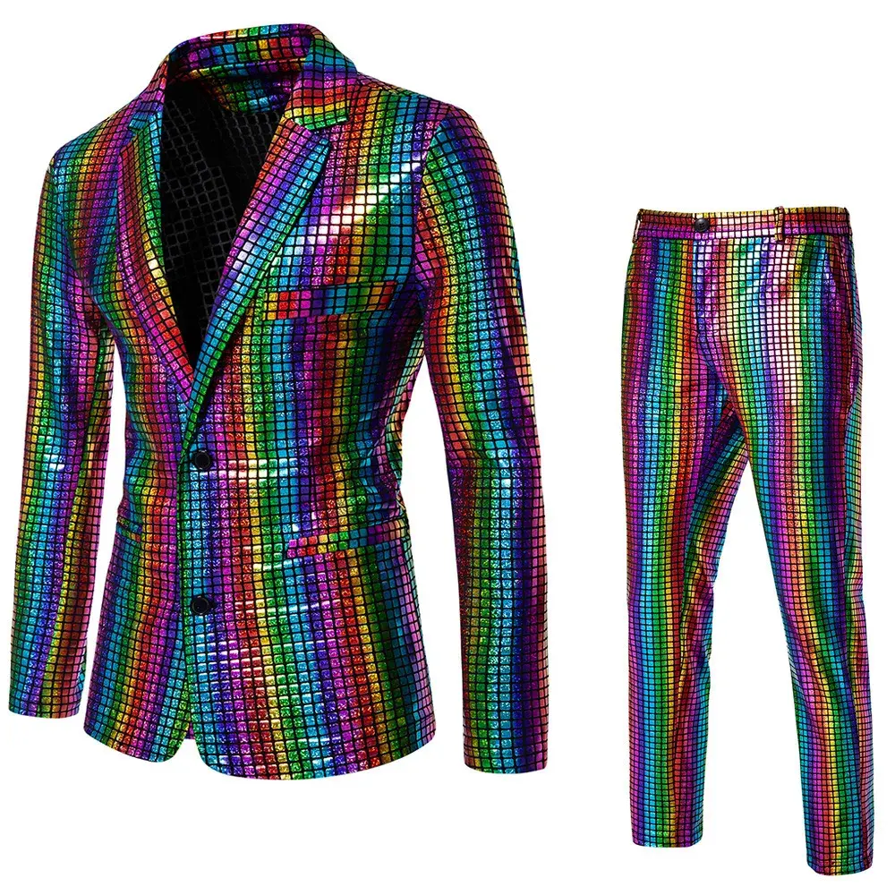 Men's Sequined Gold-Stitched Suit Disco Party Stage Nightclub Glittering Cool Performance Western-Style Clothes Casual Suit