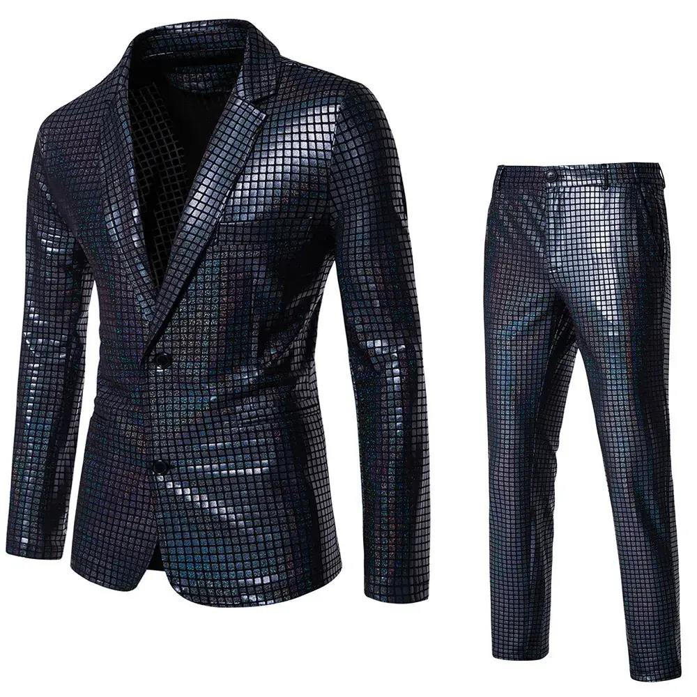 Men's Sequined Gold-Stitched Suit Disco Party Stage Nightclub Glittering Cool Performance Western-Style Clothes Casual Suit
