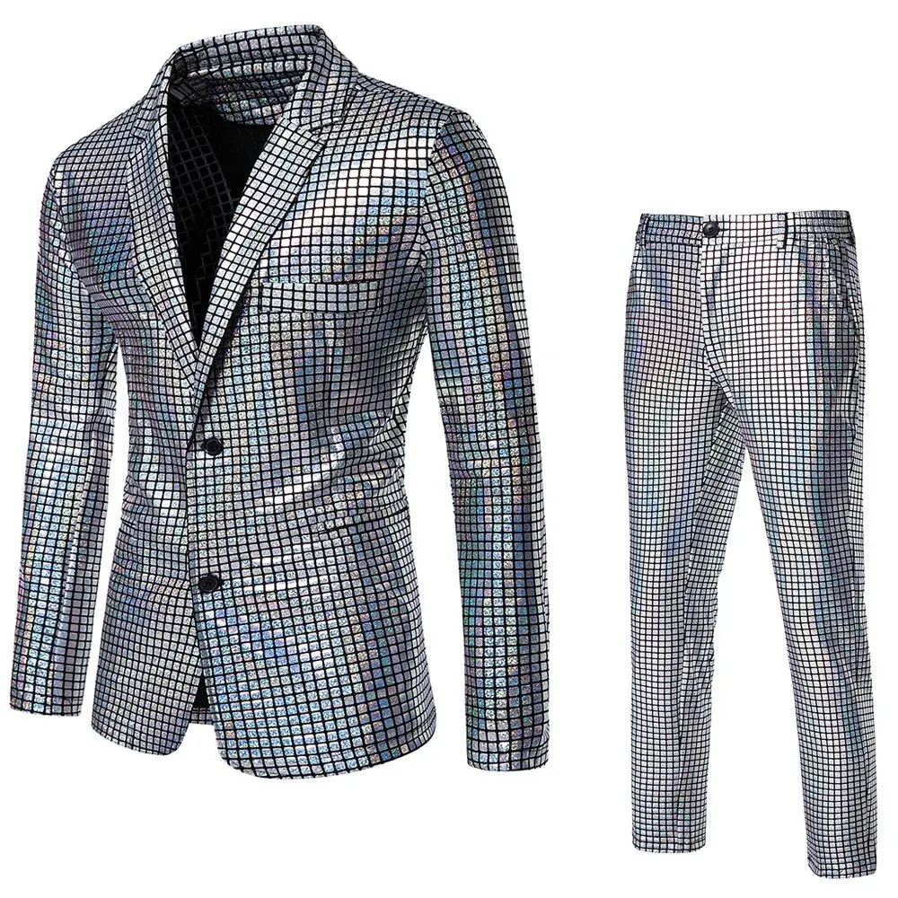 Men's Sequined Gold-Stitched Suit Disco Party Stage Nightclub Glittering Cool Performance Western-Style Clothes Casual Suit