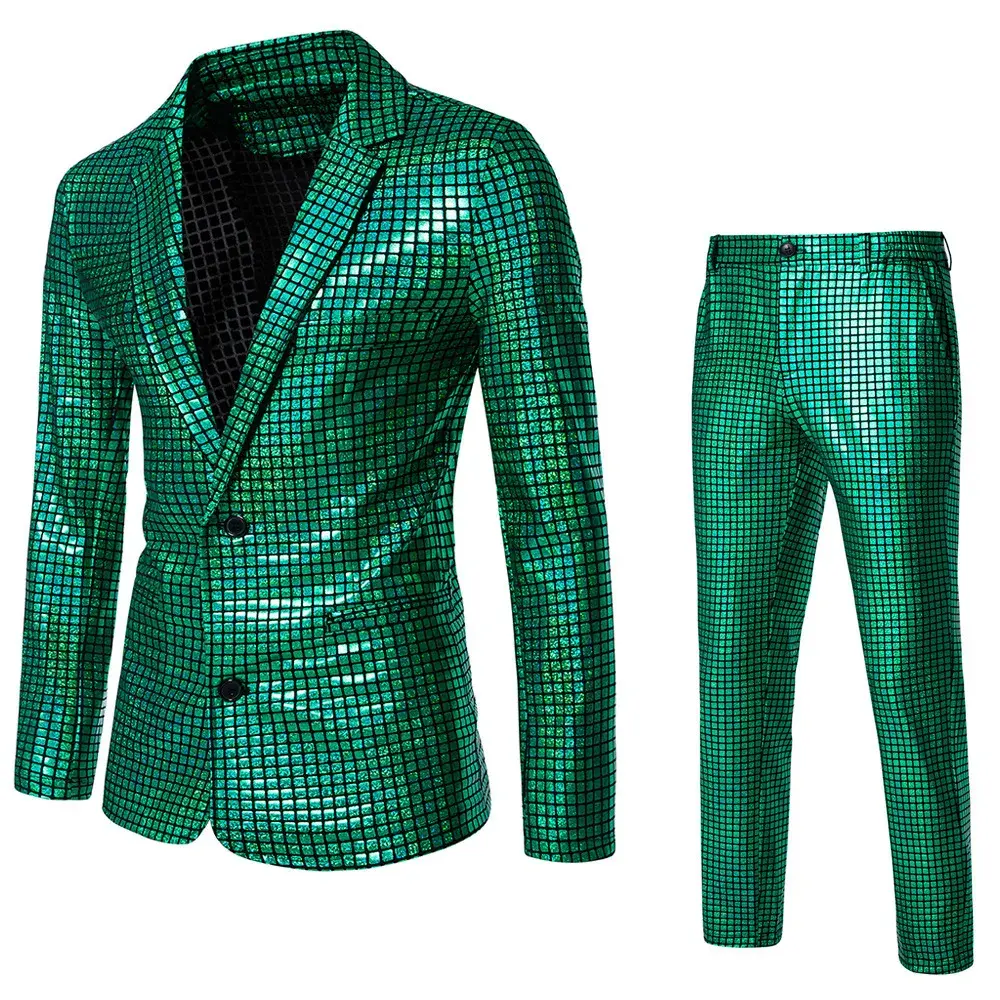 Men's Sequined Gold-Stitched Suit Disco Party Stage Nightclub Glittering Cool Performance Western-Style Clothes Casual Suit