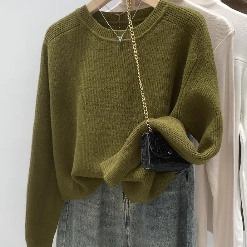 Loose-Fit Stylish Women's Autumn/Winter 2024 New Cropped Outer Wear Sweater Crew Neck Sensibility Niche Top