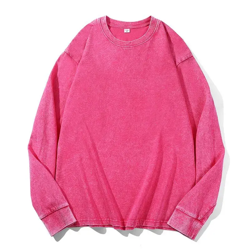 Plus Size Washed Pure Cotton Long Sleeve T-Shirt European Style Oversized round Neck Big Size for Men And Women Casual Loose ...