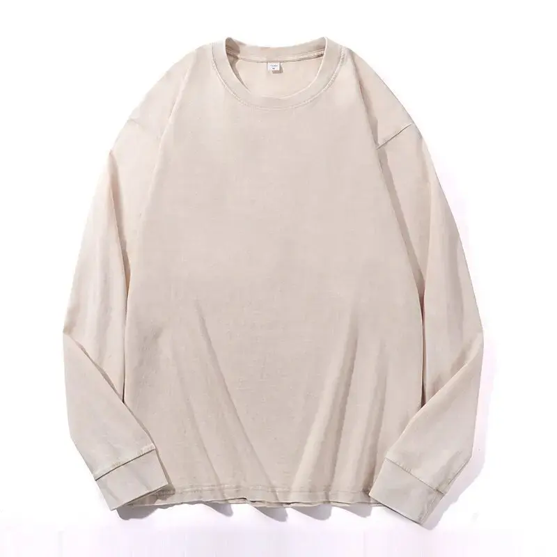 Plus Size Washed Pure Cotton Long Sleeve T-Shirt European Style Oversized round Neck Big Size for Men And Women Casual Loose ...