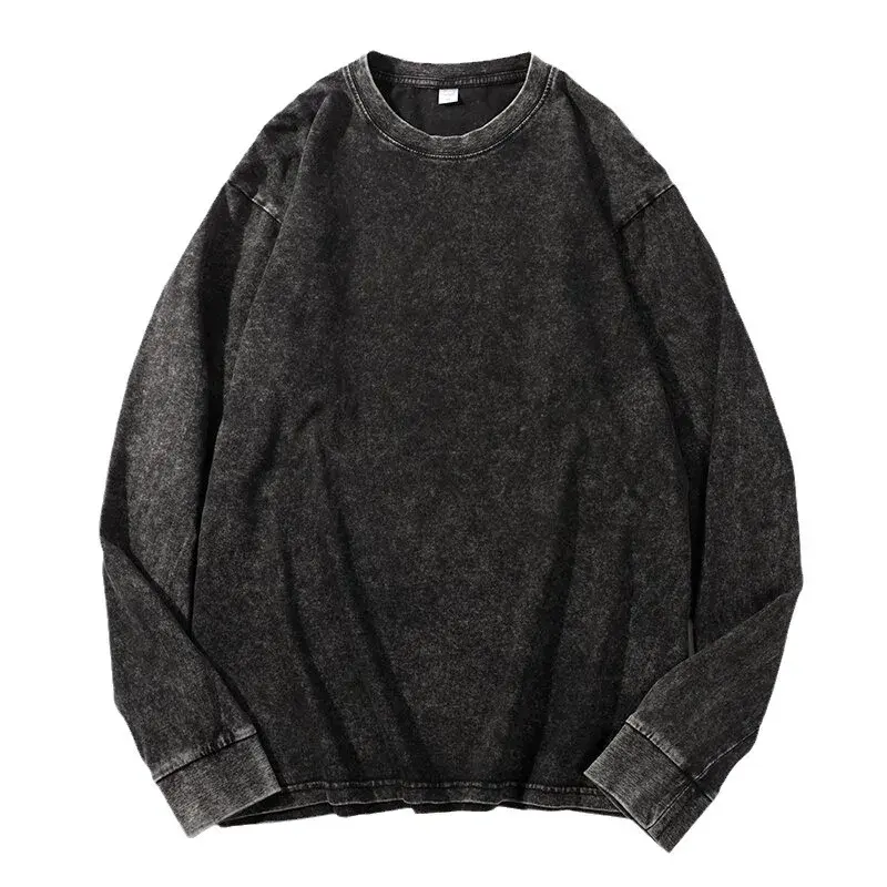 Plus Size Washed Pure Cotton Long Sleeve T-Shirt European Style Oversized round Neck Big Size for Men And Women Casual Loose ...