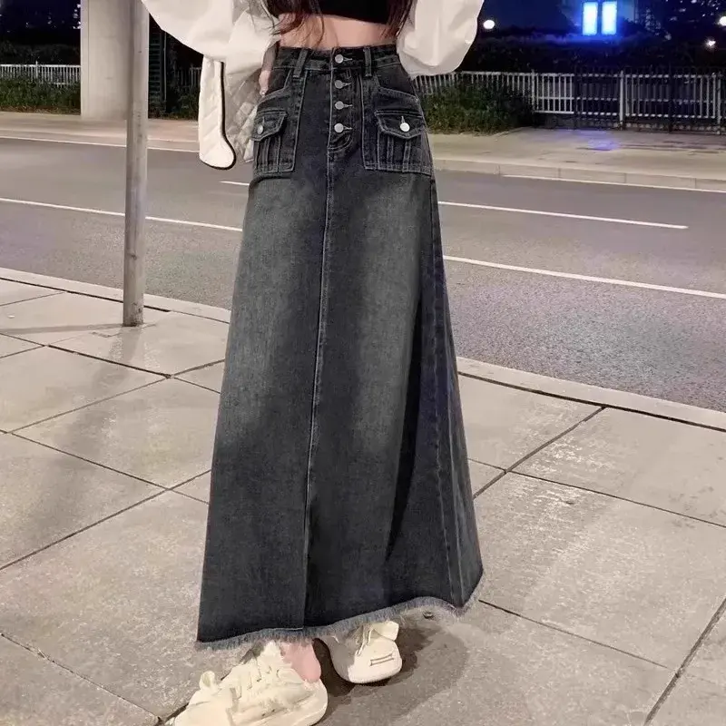 High-Waisted Denim Skirt Women's Clothing Summer New Vintage Design Sensibility Niche A- Line Long Dress Skirt Summer