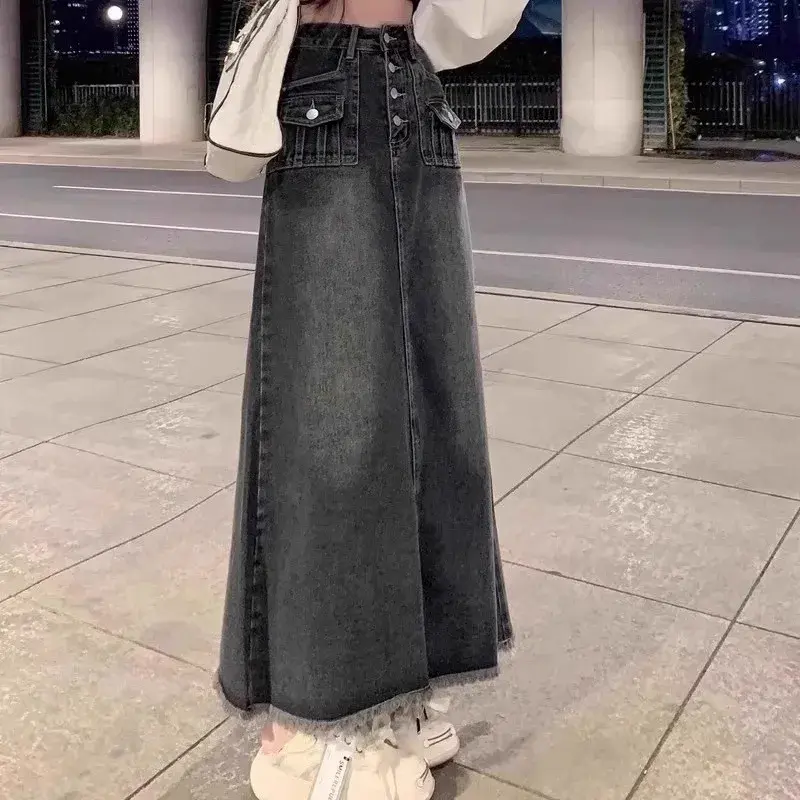 High-Waisted Denim Skirt Women's Clothing Summer New Vintage Design Sensibility Niche A- Line Long Dress Skirt Summer