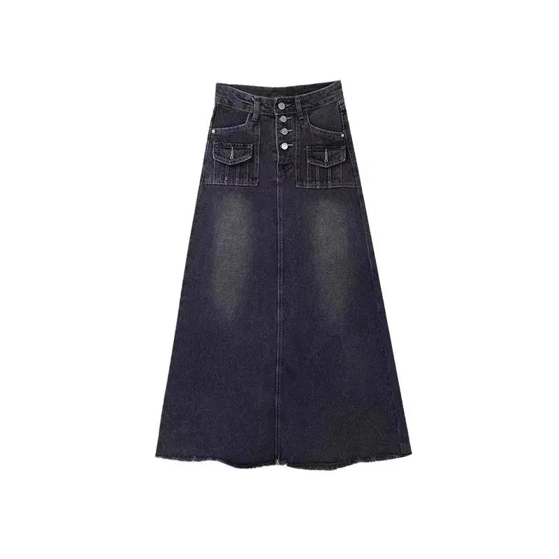 High-Waisted Denim Skirt Women's Clothing Summer New Vintage Design Sensibility Niche A- Line Long Dress Skirt Summer