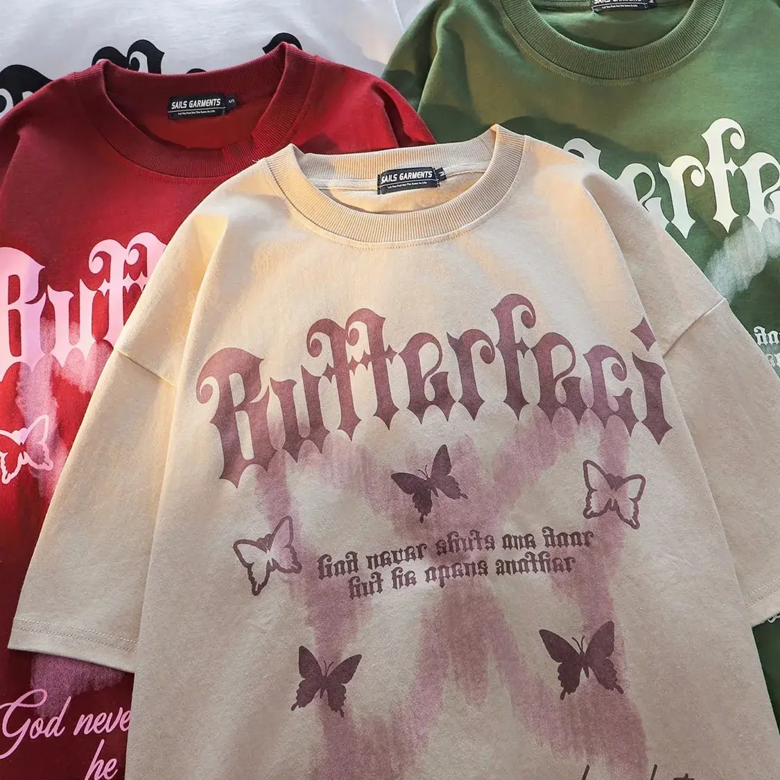 Summer 2024 American Style High Street Butterfly Print Short Sleeve T-Shirt Casual Couple Top Loose Fit Trendy Branded