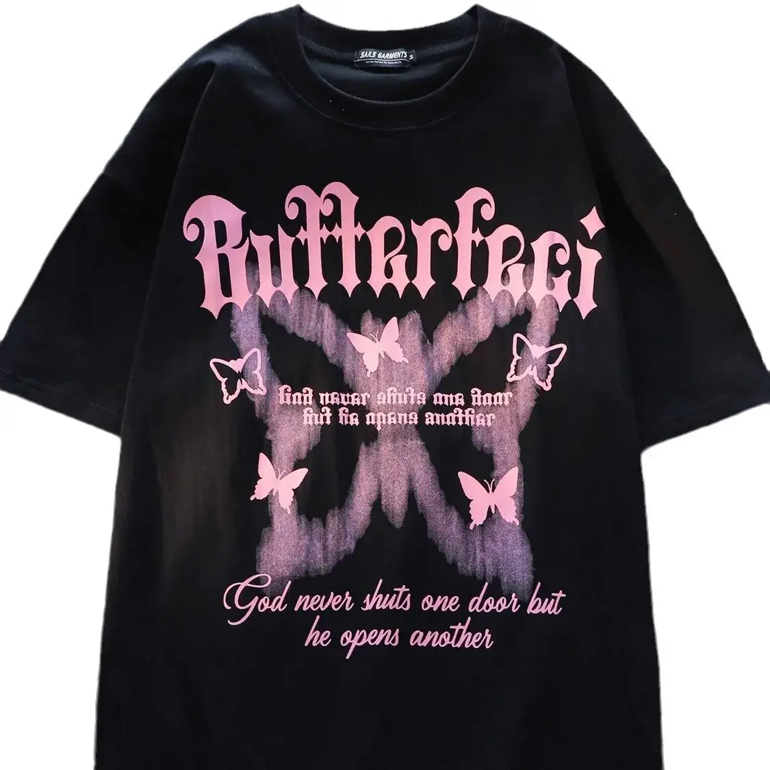 Summer 2024 American Style High Street Butterfly Print Short Sleeve T-Shirt Casual Couple Top Loose Fit Trendy Branded