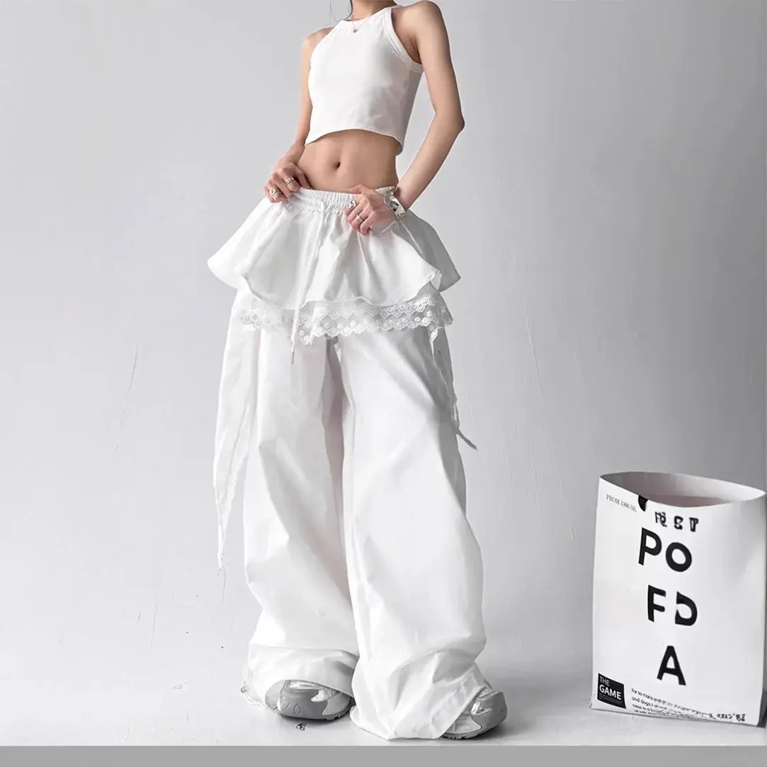 Casual Lace Splicing Women's Loose Fit Hip Hop Workwear Pants Sweet And Spicy Girl Style New Arrival Versatile Comfortable Trous