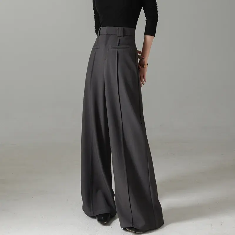 High Waist Straight Leg Suit Pants for Women Casual High Rise Trousers Long Legs Illusion Black Spring New Arrival