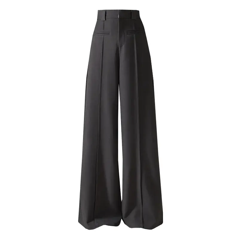 High Waist Straight Leg Suit Pants for Women Casual High Rise Trousers Long Legs Illusion Black Spring New Arrival