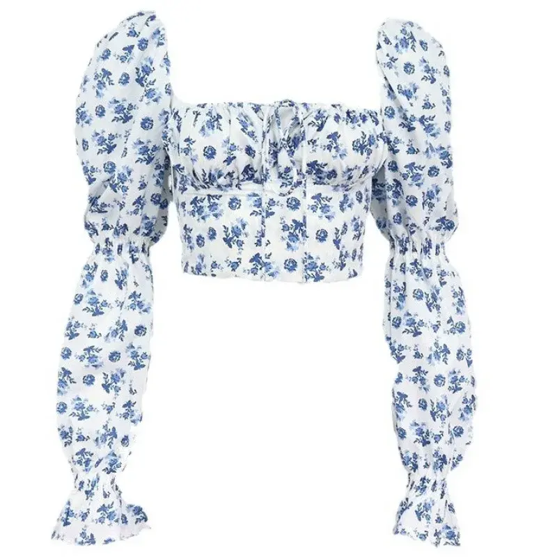 2024 Summer New Women's Clothing Sexy Fashionable Flared Sleeve T-Shirt Cropped Top With Ruffles And Revealed Belly Button