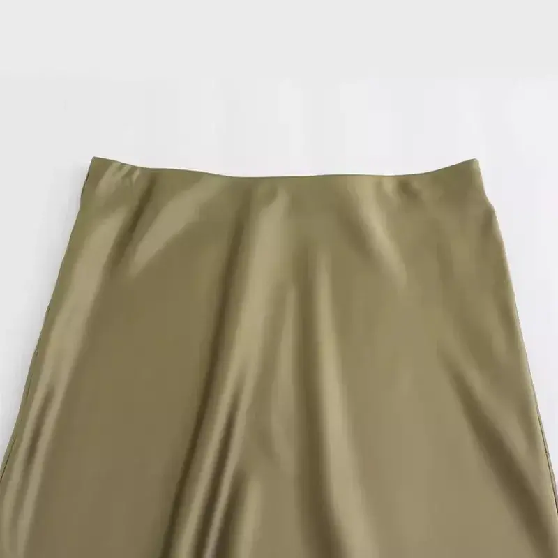 High Waist Silk Satin Feel French Fashionable Women's Mini Skirt A- Line Polyester Fiber Zipper Decoration Summer New Arrival