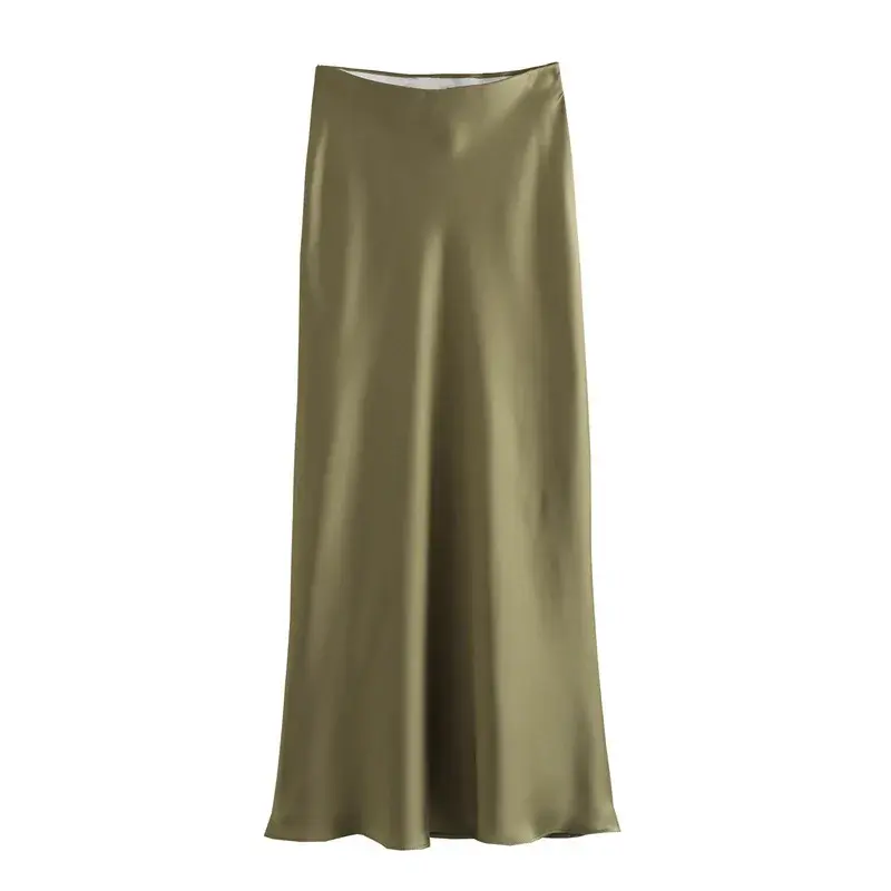 High Waist Silk Satin Feel French Fashionable Women's Mini Skirt A- Line Polyester Fiber Zipper Decoration Summer New Arrival