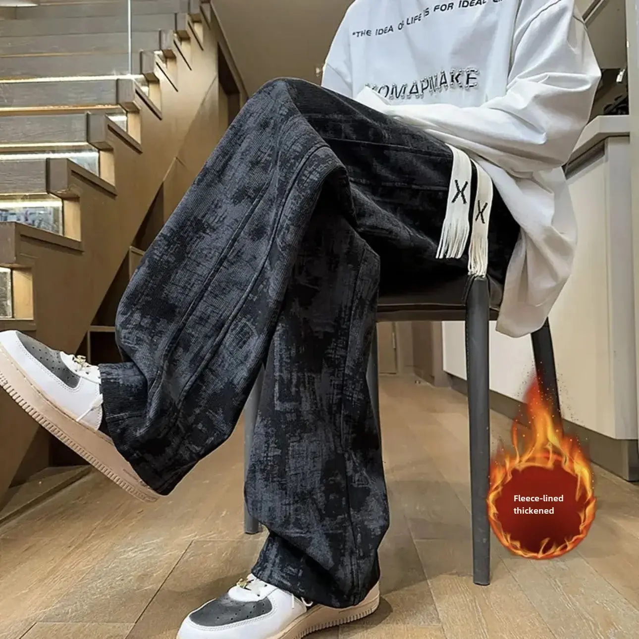 Winter Corduroy Thickened Pants Men's Loose-Fit Casual Trousers Youth Sport New Model Heavy Duty Trousers For Autumn/Winter