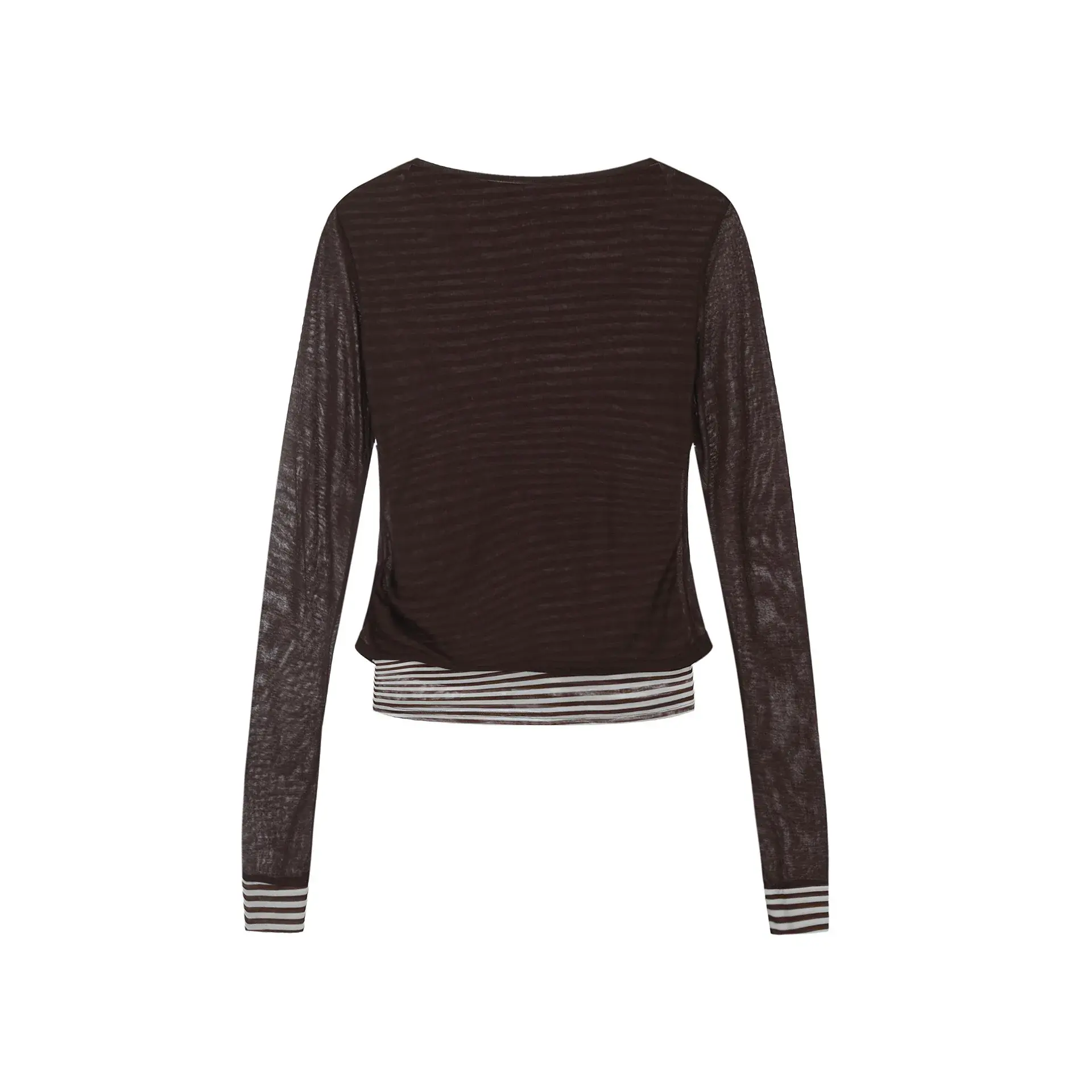 Spring 2025 American Style Long Sleeve Striped Slimming Mesh Cover T-Shirt Women Base Layer Shirt Trendy Brand Crew Neck Cotton
