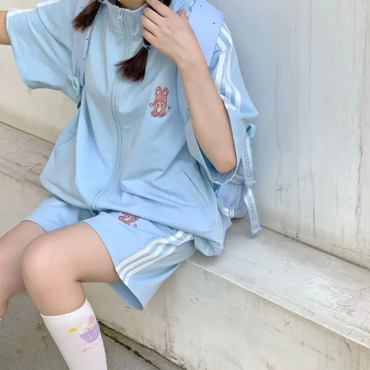 Casual Sportswear Set for Women Summer New Oversize Trendy Short Sleeve Shorts Loose Slimming Two Piece Set Student Suitable