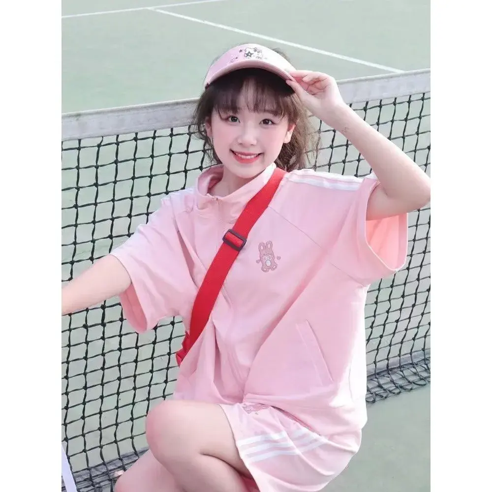 Casual Sportswear Set for Women Summer New Oversize Trendy Short Sleeve Shorts Loose Slimming Two Piece Set Student Suitable