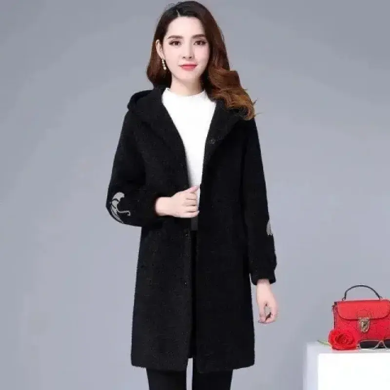 Autumn Winter Double-Sided Fleece Thickened Medium-Length Woolen Coat Women's Korean Version Embroidery Lazy Style Jacket