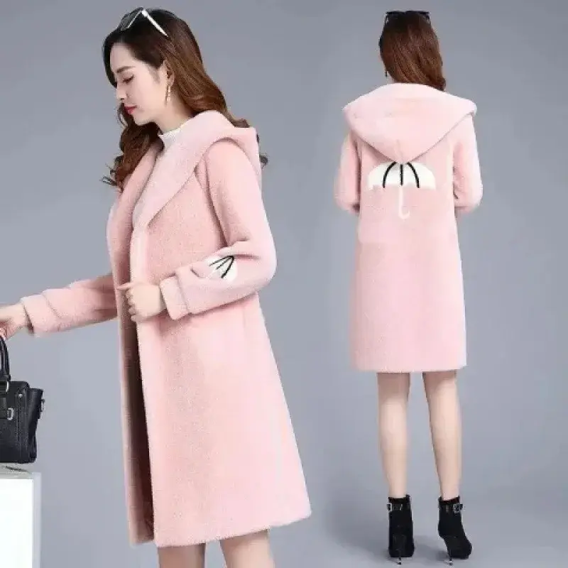 Autumn Winter Double-Sided Fleece Thickened Medium-Length Woolen Coat Women's Korean Version Embroidery Lazy Style Jacket