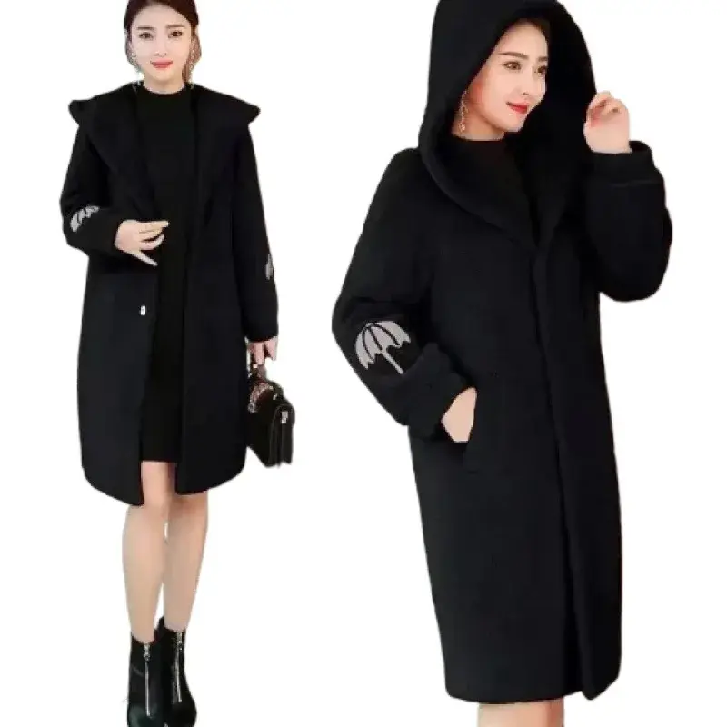 Autumn Winter Double-Sided Fleece Thickened Medium-Length Woolen Coat Women's Korean Version Embroidery Lazy Style Jacket