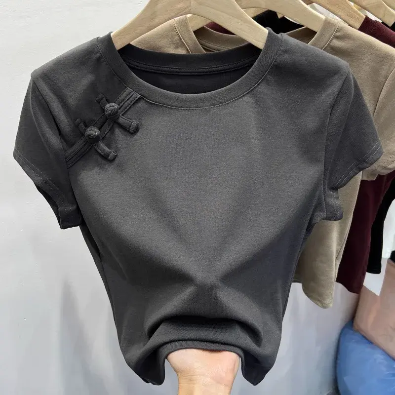 New Chinese Style Short Sleeve T-Shirt Women's Design Sensation Small Audience National Trend Top Summer Hot Sale Of The Season
