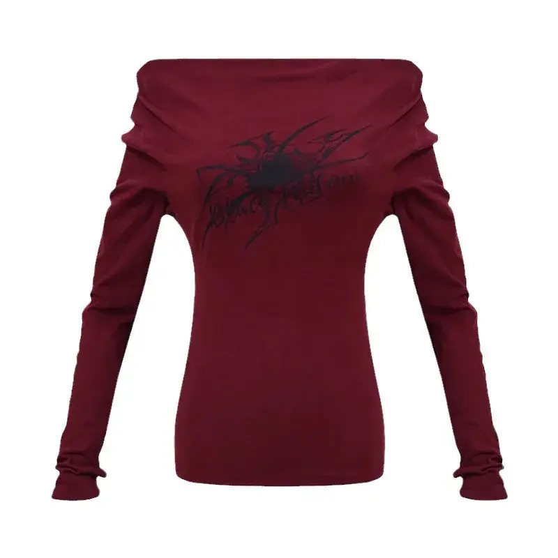 Women's Early Autumn Spicy Chic Slim Fit T-Shirt Off-Shoulder Cropped Top Base Layer Smooths Your Silhouette Slimming