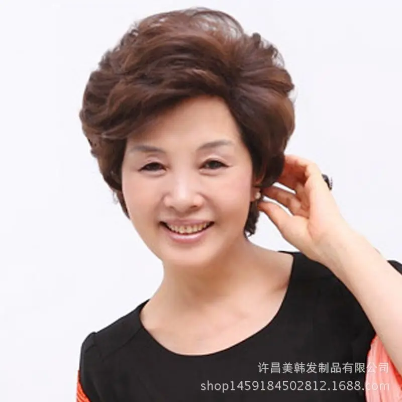 New Women's Short Curling Hair Wig for Middle-Aged And Elderly Chemotherapy Mom Style Synthetic Fiber Hair Cover from China