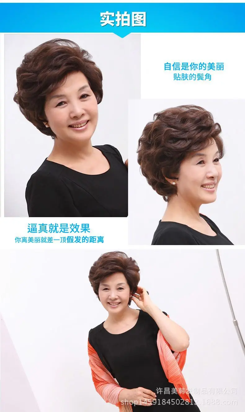 New Women's Short Curling Hair Wig for Middle-Aged And Elderly Chemotherapy Mom Style Synthetic Fiber Hair Cover from China