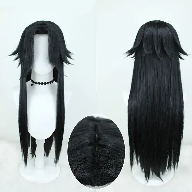 Original Genshin Impact Cosplay Wig DokiDoki-SR Cloak Long Hair Wig Foolish Crowd Head Nettle Black Curly Layered Long Hair Wig