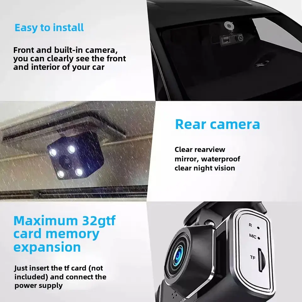 New Model Dash Cam Three Lenses Front Inside Rear Three Recording Camera 2024 Motorcycle Equipment Accessories GPS/Navigation