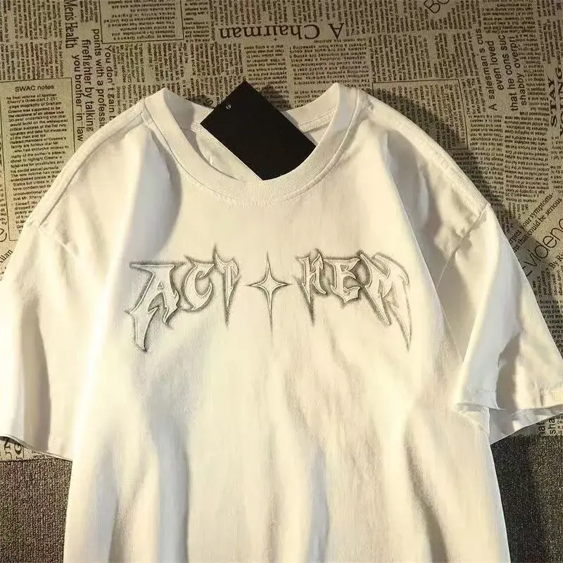 Trendy American Style Moon Star Print Short Sleeve Women's T-Shirt Summer New Arrival European Street Hip Hop Top Crew Neck Desi