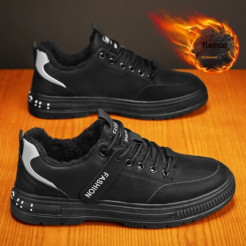 Winterfleece-lined Men's Shoes New Style Workwear Shoes Anti-slip Sport Casual Board Men's Korean Version Durable Labor-saving