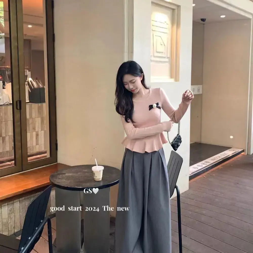 Korean Style Long Sleeve T-Shirt Women Early Autumn Design Sensation Niche Sweet Network Famous Slimming Top Crew Neck