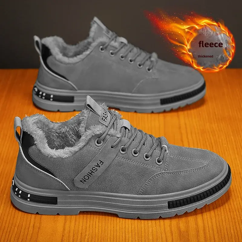 Winterfleece-lined Men's Shoes New Style Workwear Shoes Anti-slip Sport Casual Board Men's Korean Version Durable Labor-saving
