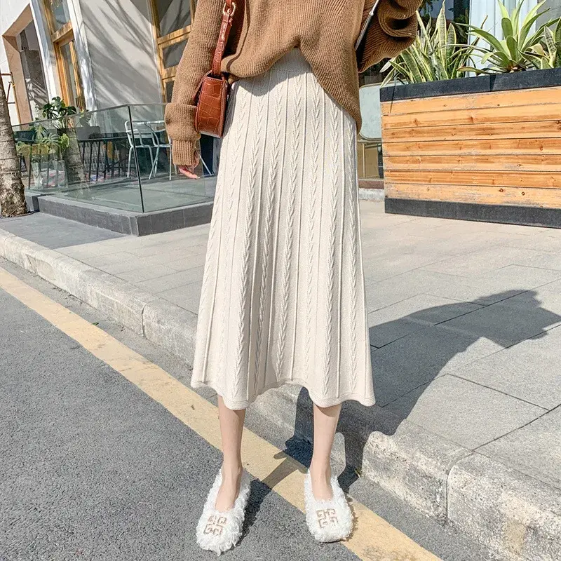 2024 New Women's Winter KnitSkirt Medium-Length Sweater Dress Autumn/Winter Versatile Long Dress For Fashion
