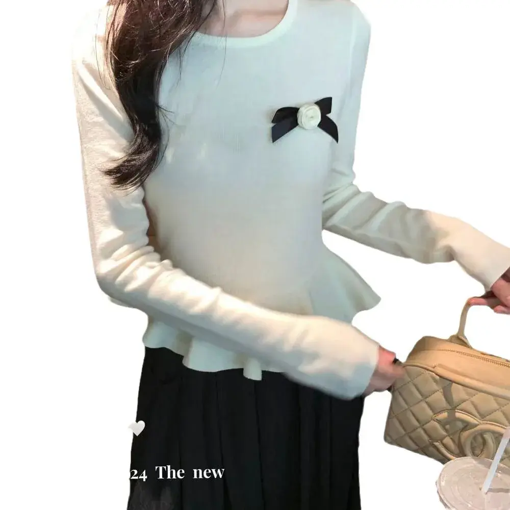 Korean Style Long Sleeve T-Shirt Women Early Autumn Design Sensation Niche Sweet Network Famous Slimming Top Crew Neck
